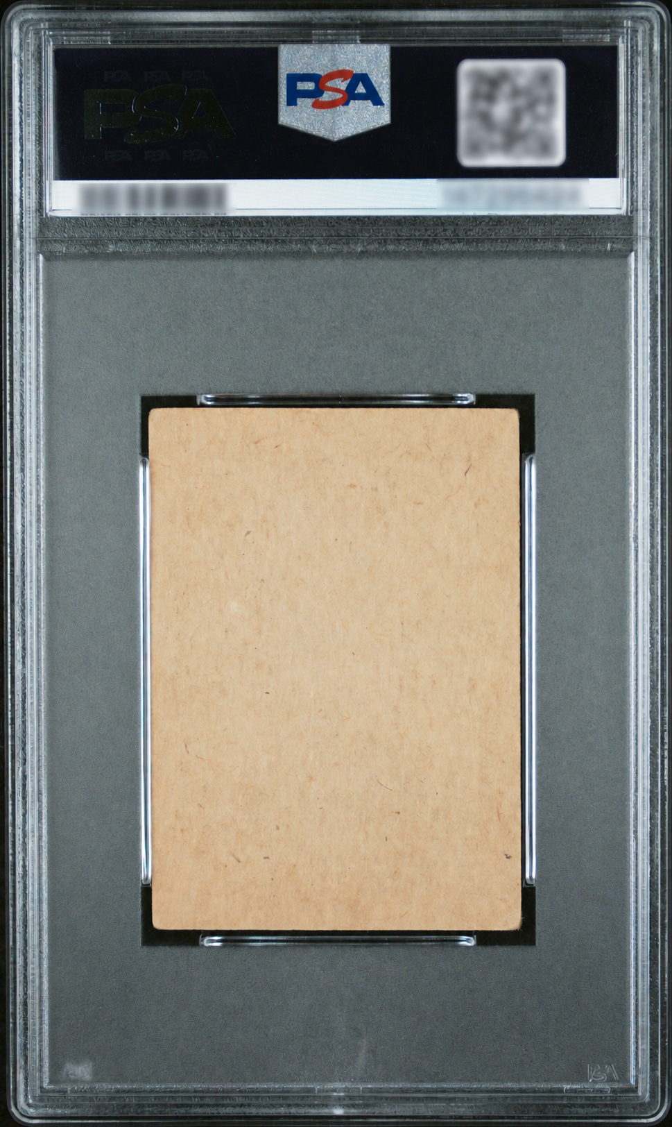 Blank back of a graded 1951 Parkhurst hockey card with its certification details concealed for the opening reveal