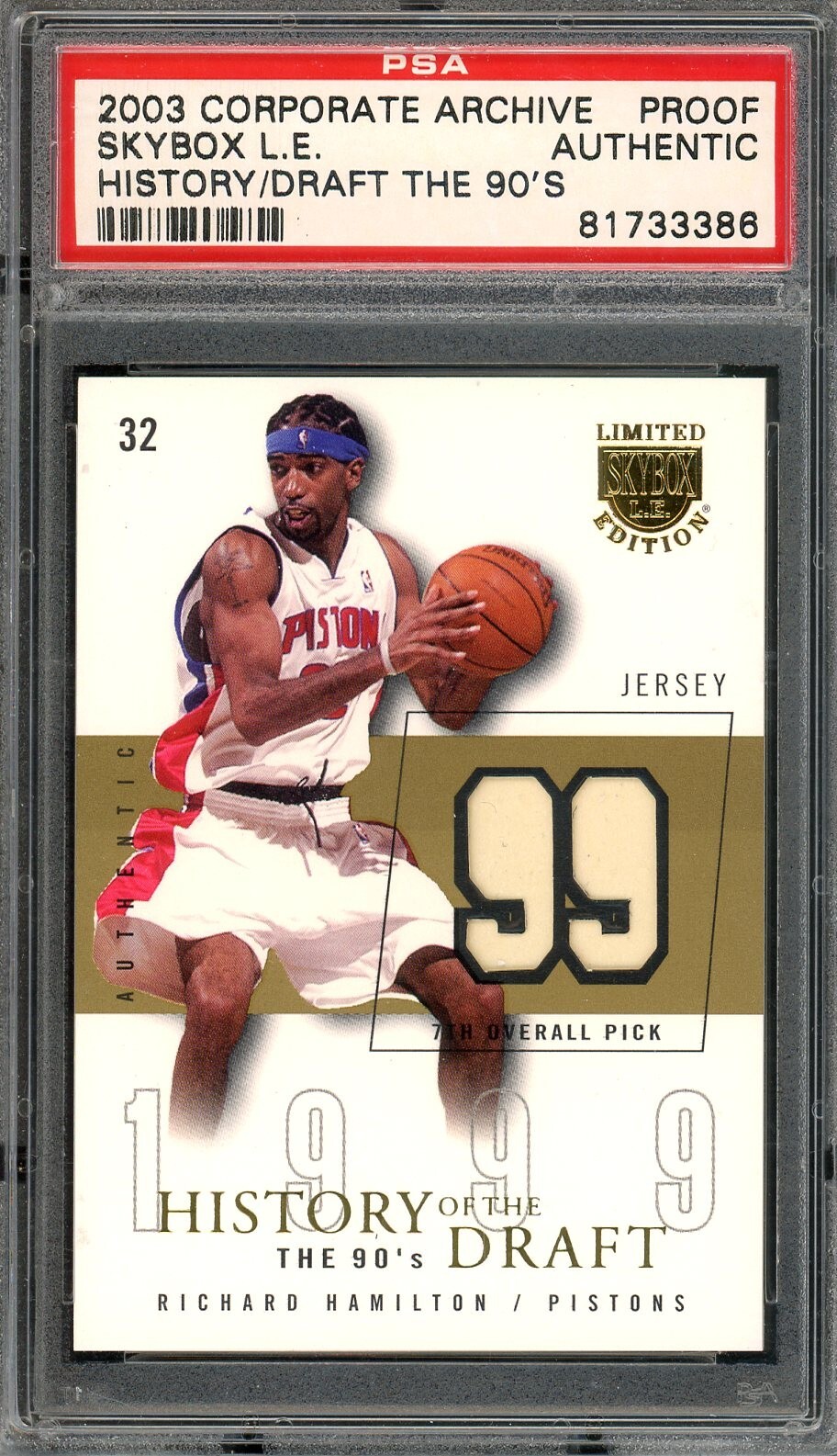 2003-04 SkyBox LE Richard Hamilton History of the Draft The 90s Promo PSA Auth