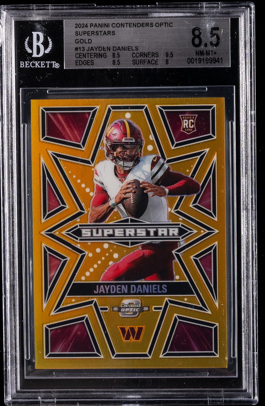 JAYDEN DANIELS 2024 CONTENDERS OPTIC SUPERSTARS GOLD #13 BGS 8.5 /10 **READ