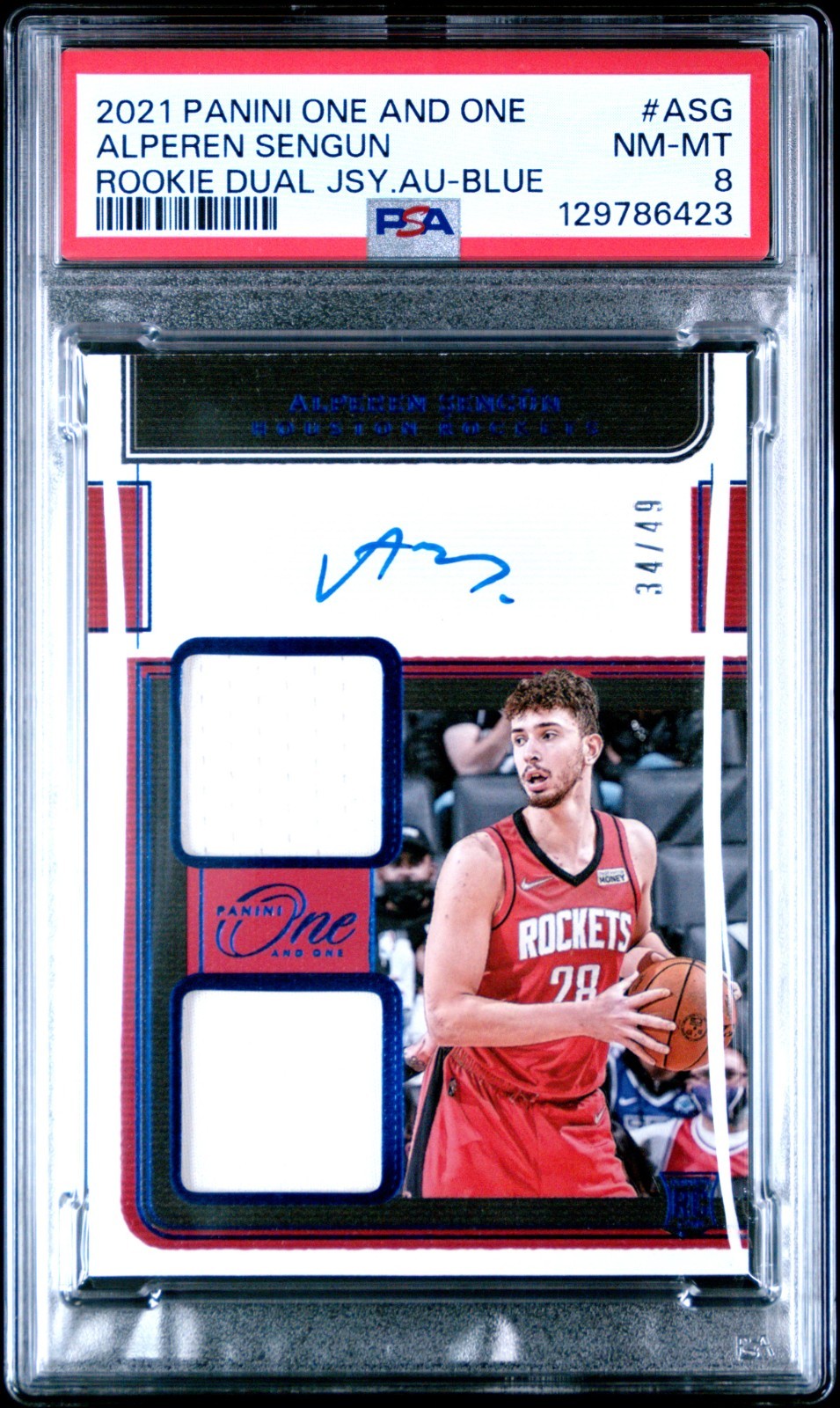 2021-22 Panini One and One Rookie Dual Jersey Auto Alperen Sengun #ASG /49 PSA 8