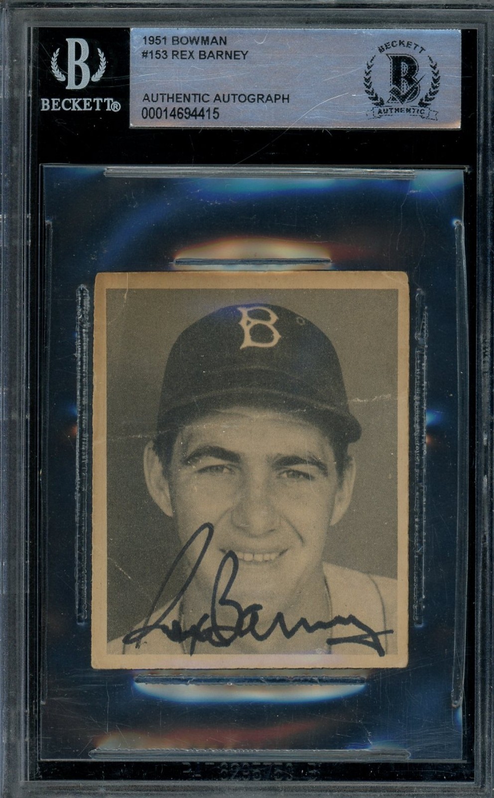 1951 Bowman Baseball Rex Barney #153 Brooklyn Dodgers BGS Authentic Auto