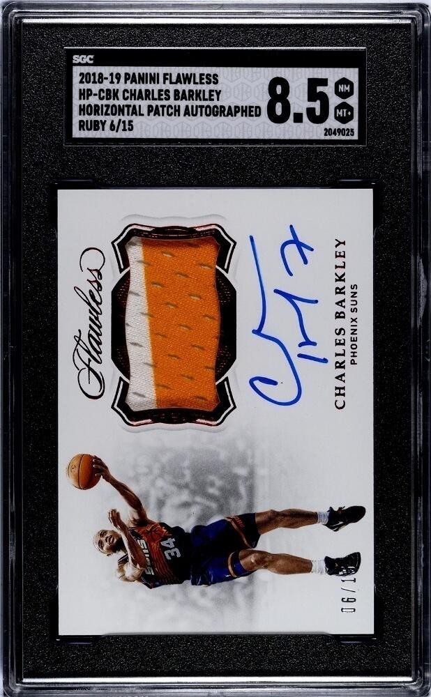 2018 Panini Flawless Charles Barkley Patch Auto Ruby /15 #HP-CBK SGC 8.5