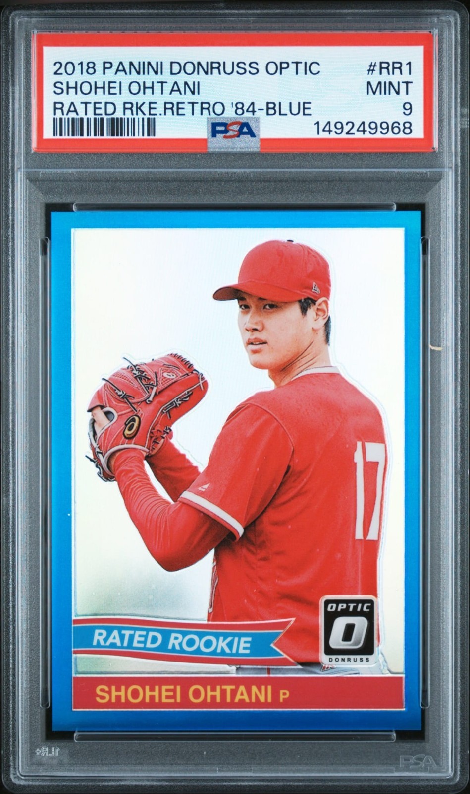SHOHEI OHTANI 2018 OPTIC RATED ROOKIE RETRO 1984 #RR1 BLUE /149 PSA 9